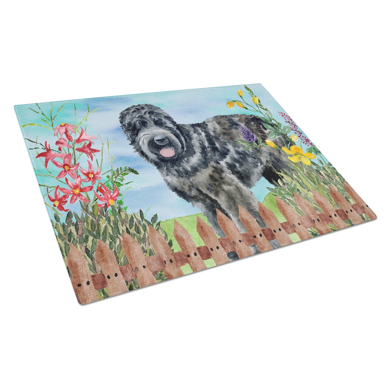 Black Russian Terrier Spring Glass Cutting Board, Large