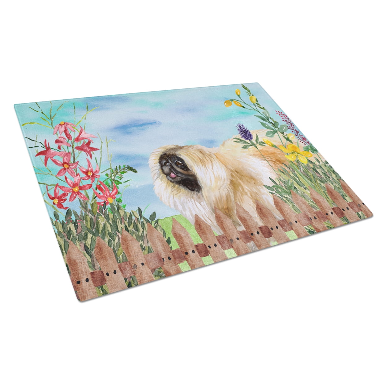 CK1243LCB Pekingese Spring Glass Cutting Board, Large