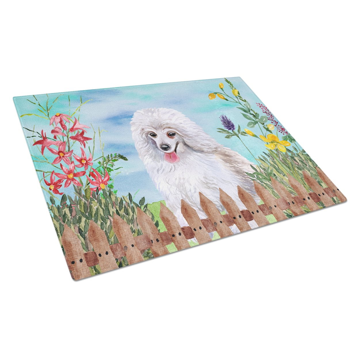 CK1245LCB Medium White Poodle Spring Glass Cutting Board, Large