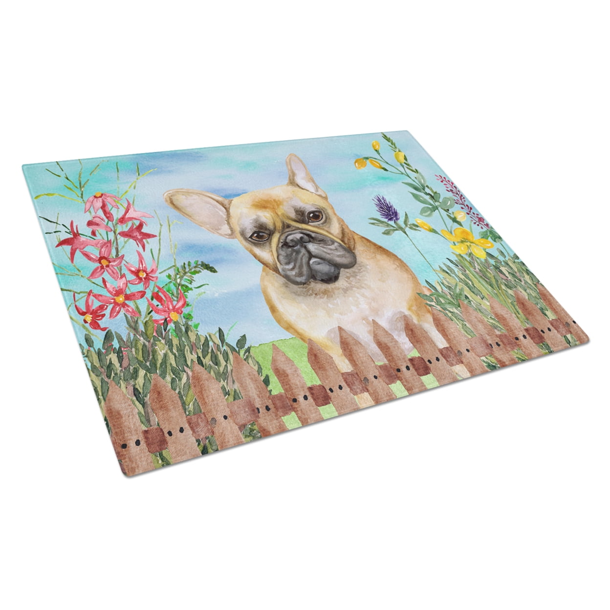 French Bulldog Spring Glass Cutting Board, Large