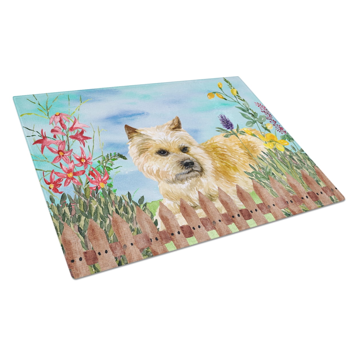 Picture of Carolines Treasures CK1252LCB Cairn Terrier Spring Glass Cutting Board, Large