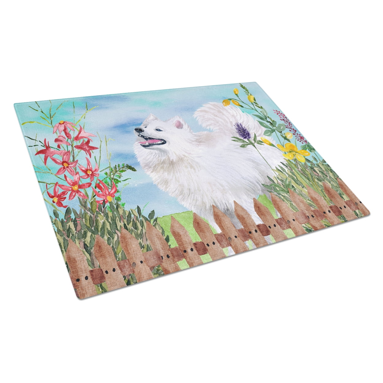 CK1253LCB Samoyed Spring Glass Cutting Board, Large