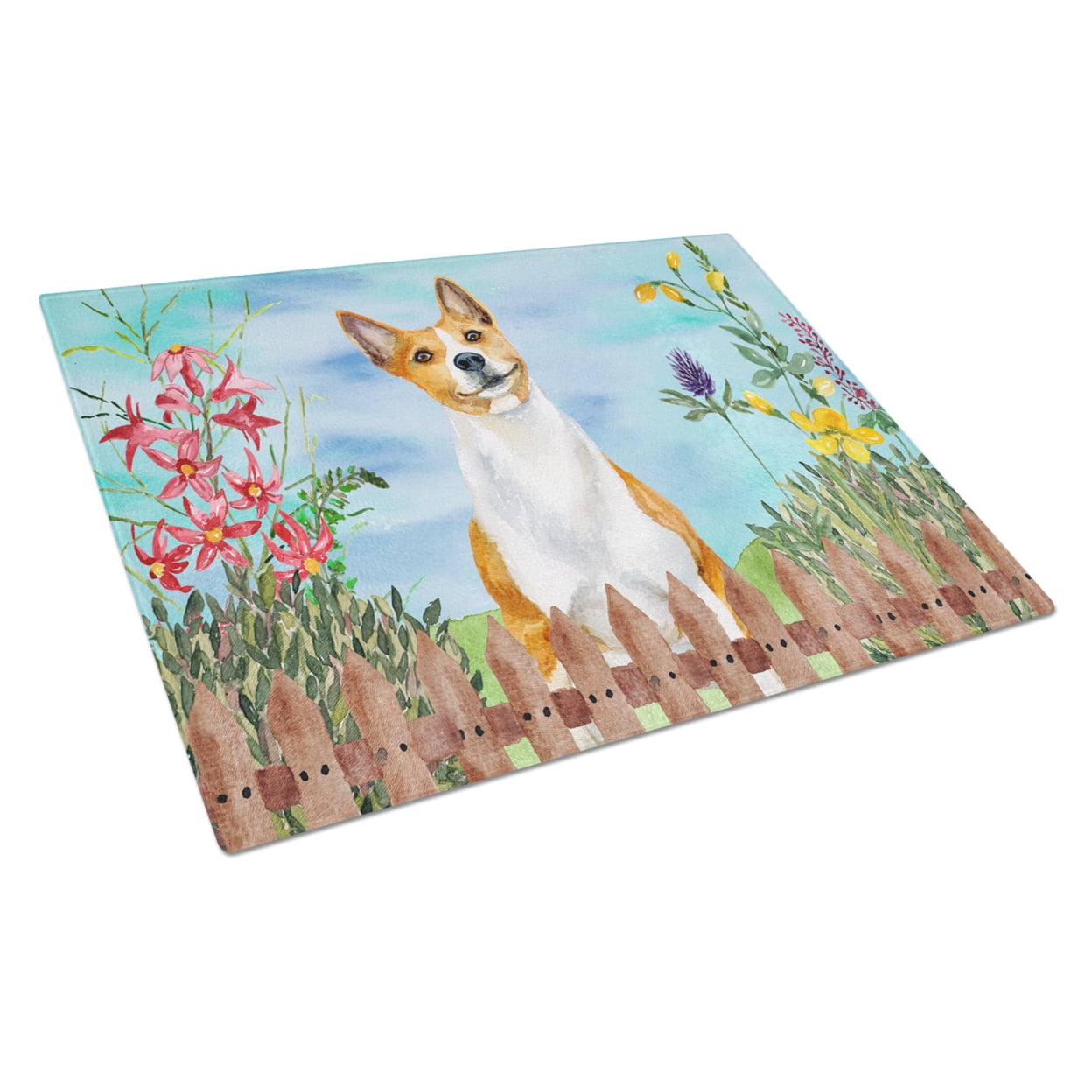 CK1254LCB Basenji Spring Glass Cutting Board, Large