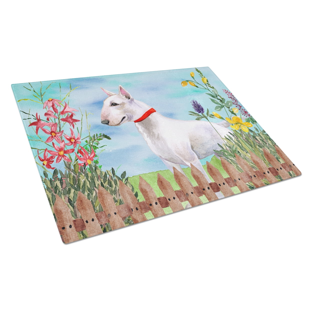 Bull Terrier Spring Glass Cutting Board, Large