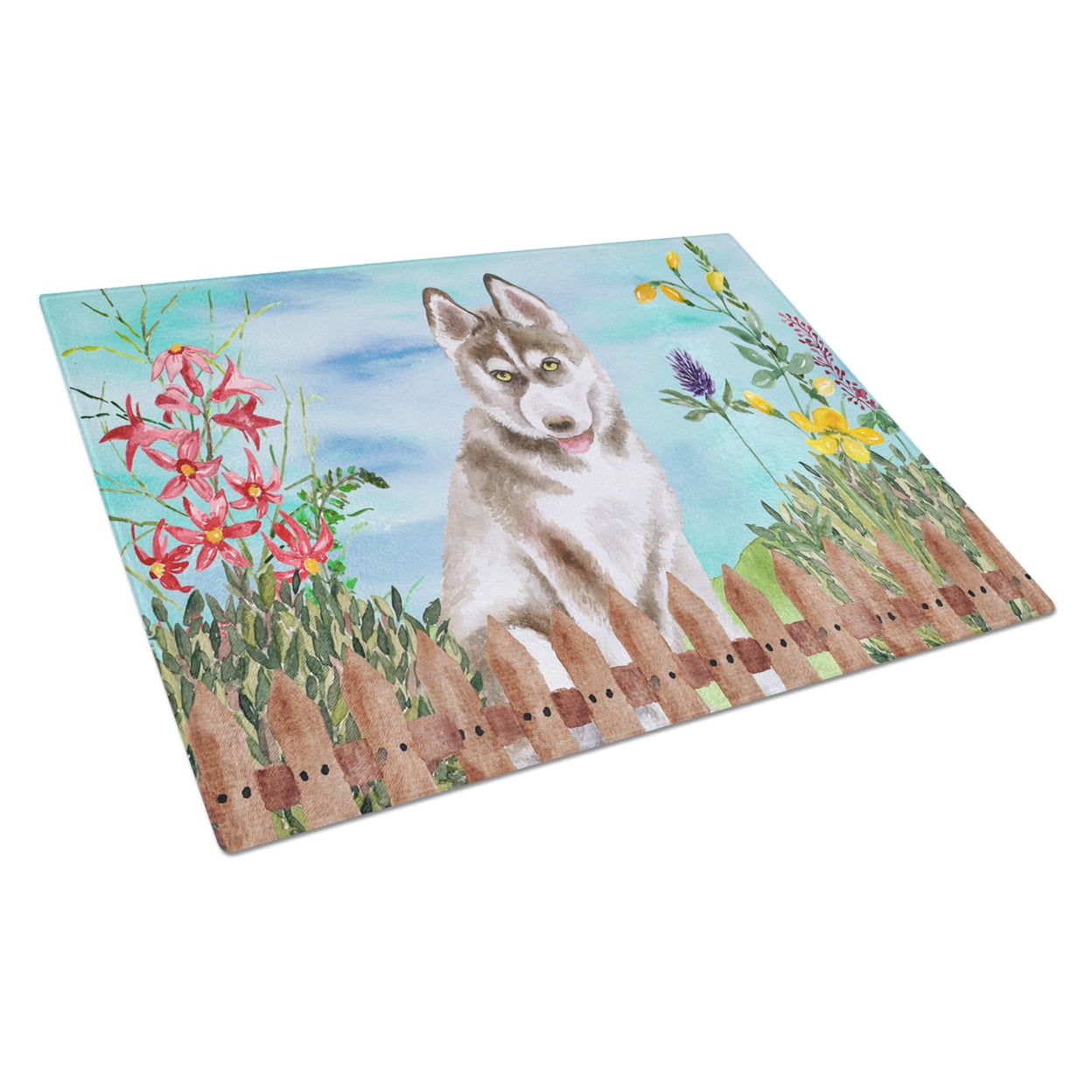 Siberian Husky Grey Spring Glass Cutting Board, Large