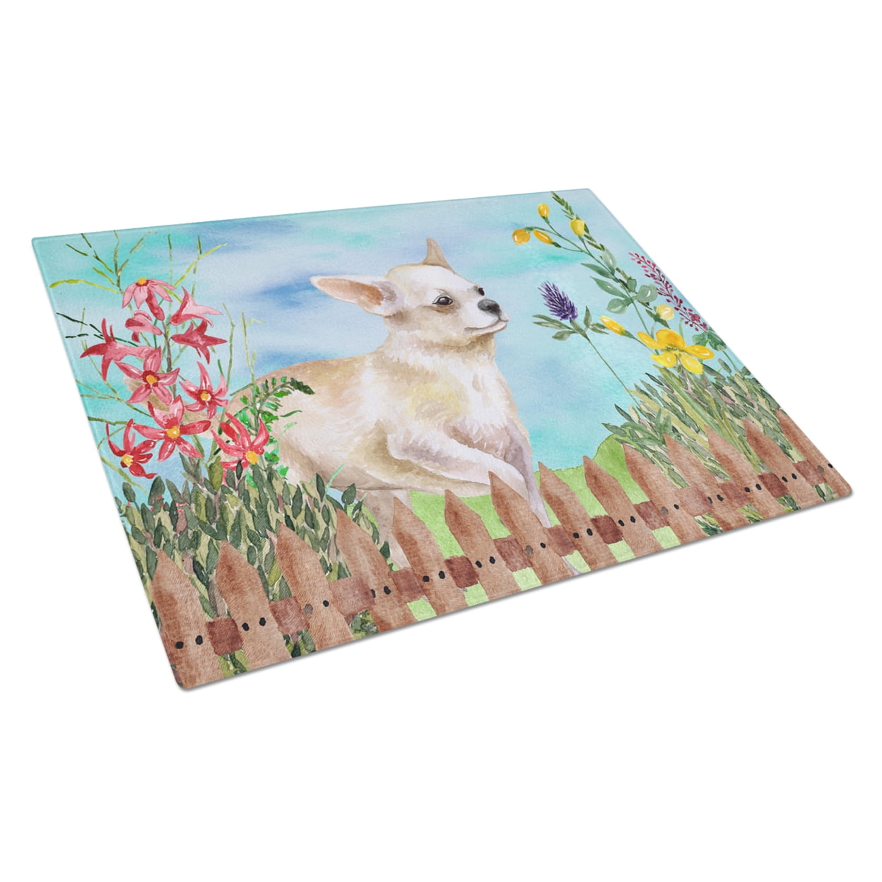 Chihuahua Leg Up Spring Glass Cutting Board, Large