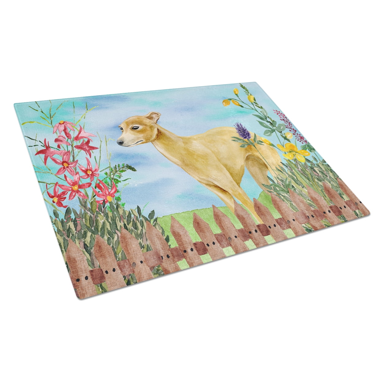 Italian Greyhound Spring Glass Cutting Board, Large