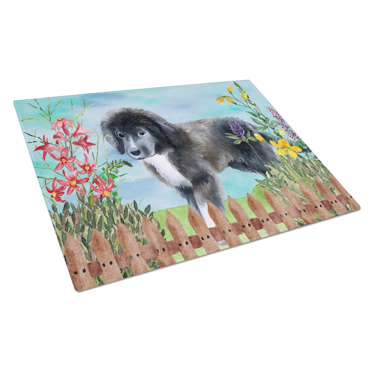 Newfoundland Puppy Spring Glass Cutting Board, Large