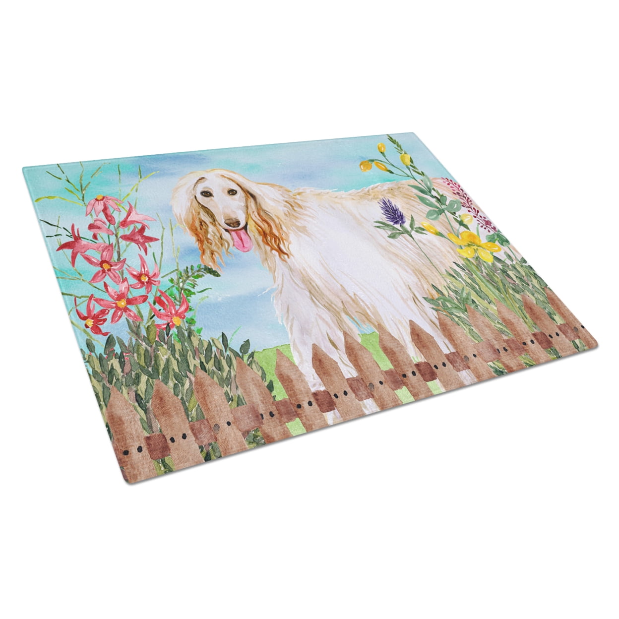 Afghan Hound Spring Glass Cutting Board, Large