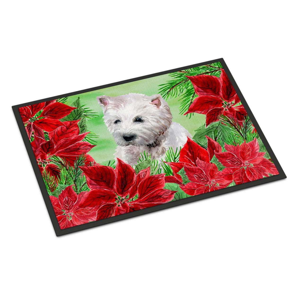Picture of Carolines Treasures CK1349MAT Westie Poinsettas Indoor or Outdoor Mat - 18 x 27 in.