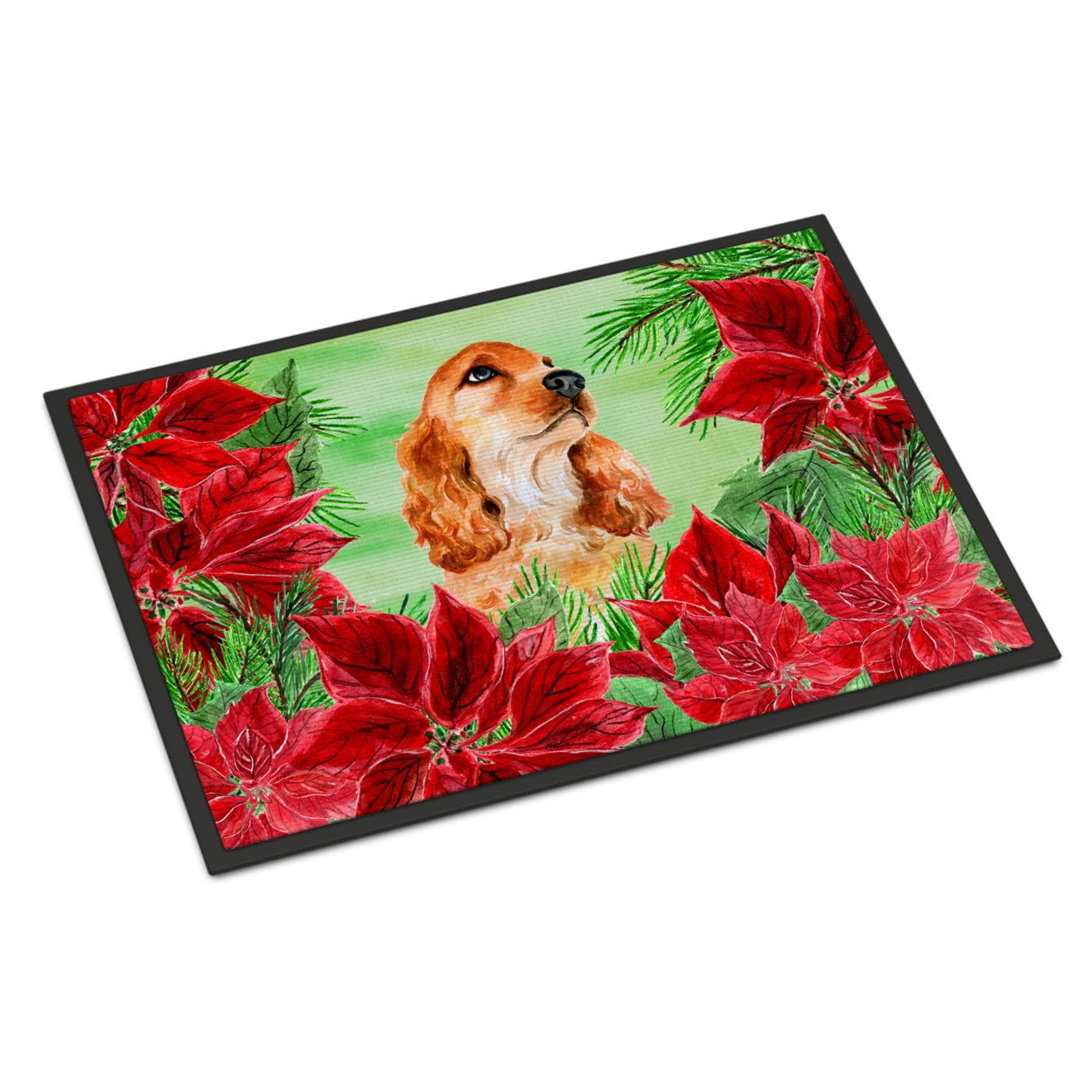 Cocker Spaniel Poinsettas Indoor or Outdoor Mat - 18 x 27 in.
