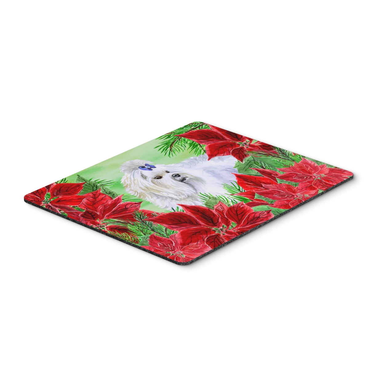 Maltese Poinsettas Mouse Pad, Hot Pad or Trivet