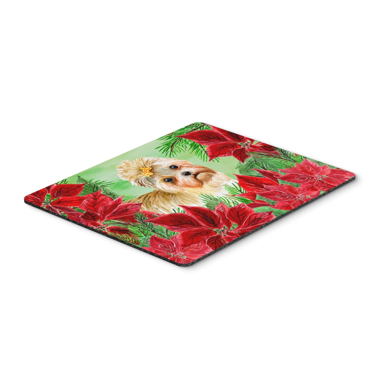 Morkie Poinsettas Mouse Pad, Hot Pad or Trivet