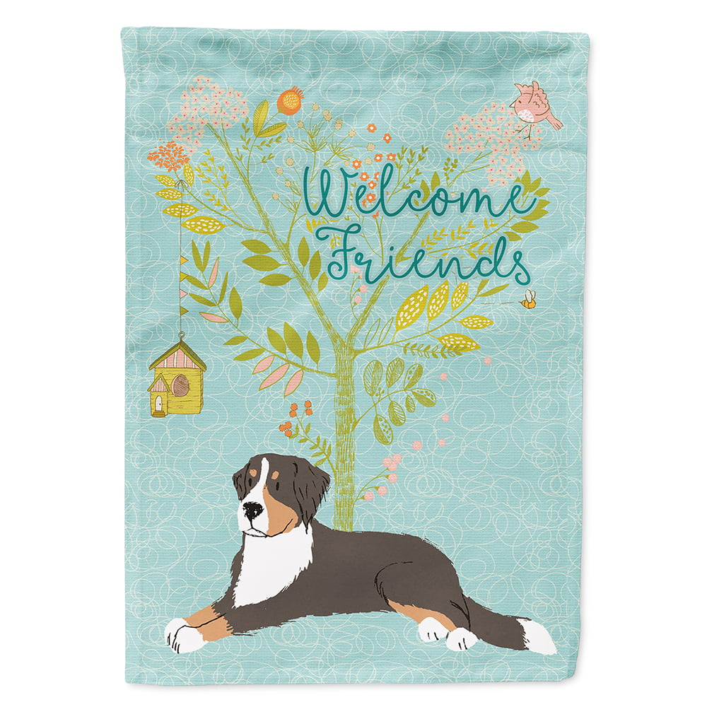 Welcome Friends Bernese Mountain Dog Flag - Canvas House Size