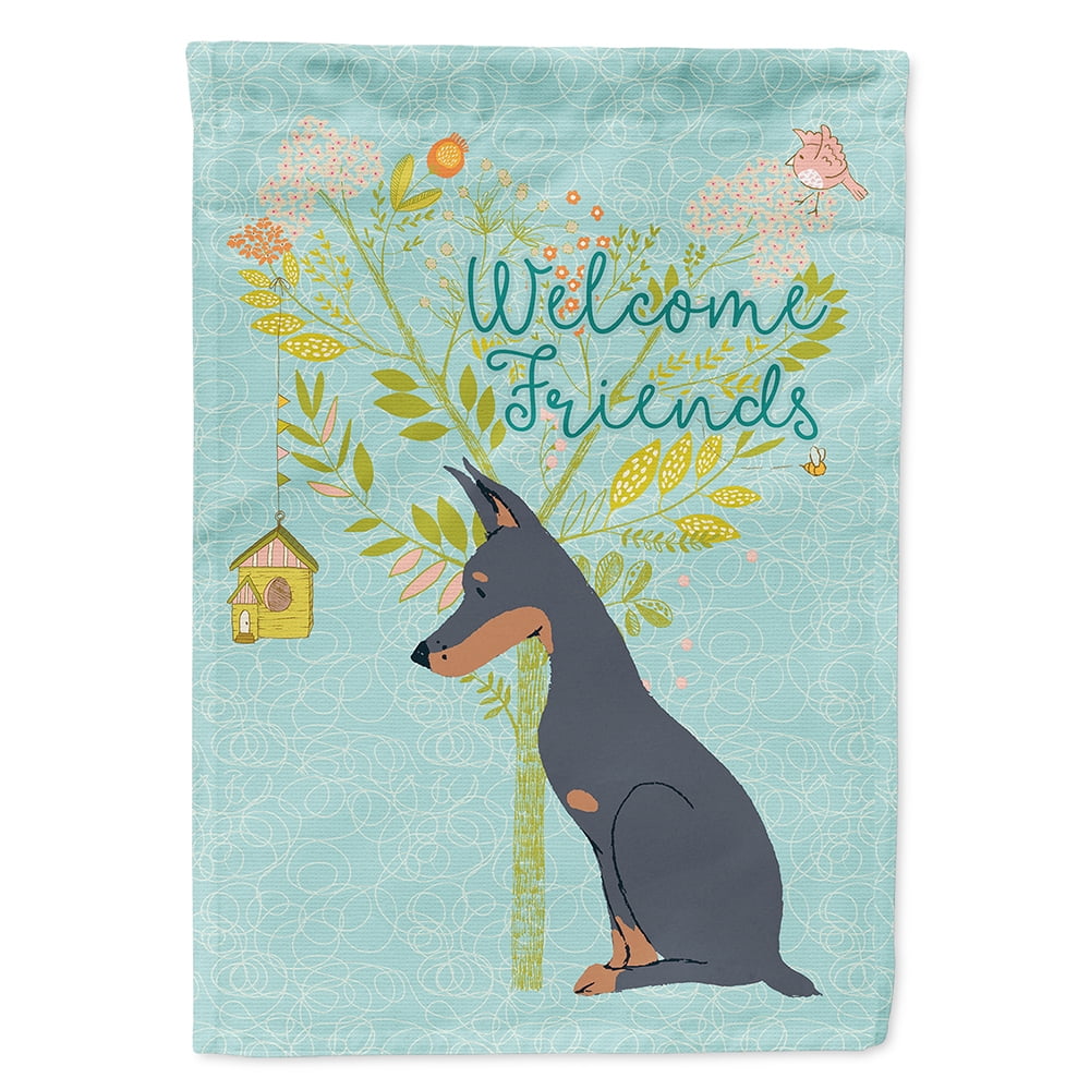 BB7586CHF Welcome Friends Doberman Pinscher Flag - Canvas House Size