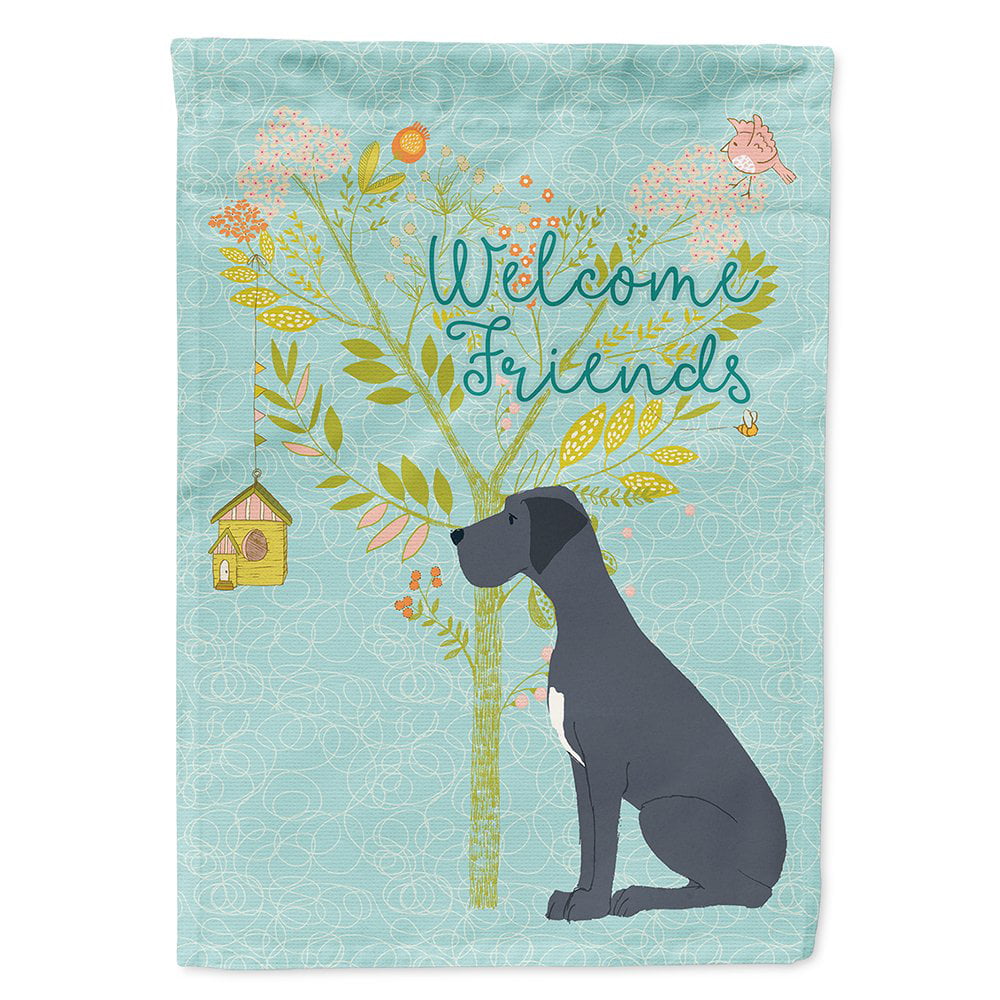 Welcome Friends Black Great Dane Flag - Canvas House Size