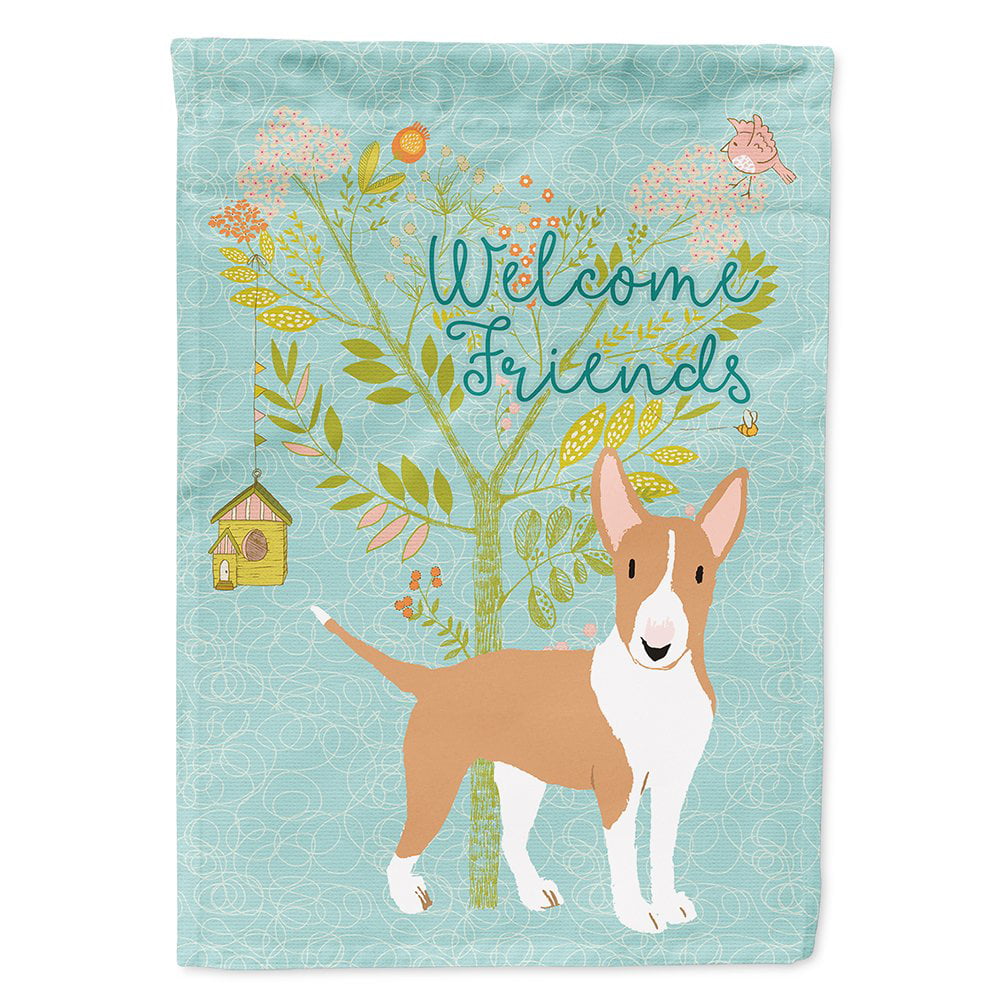 Welcome Friends Brown Bull Terrier Flag - Canvas House Size