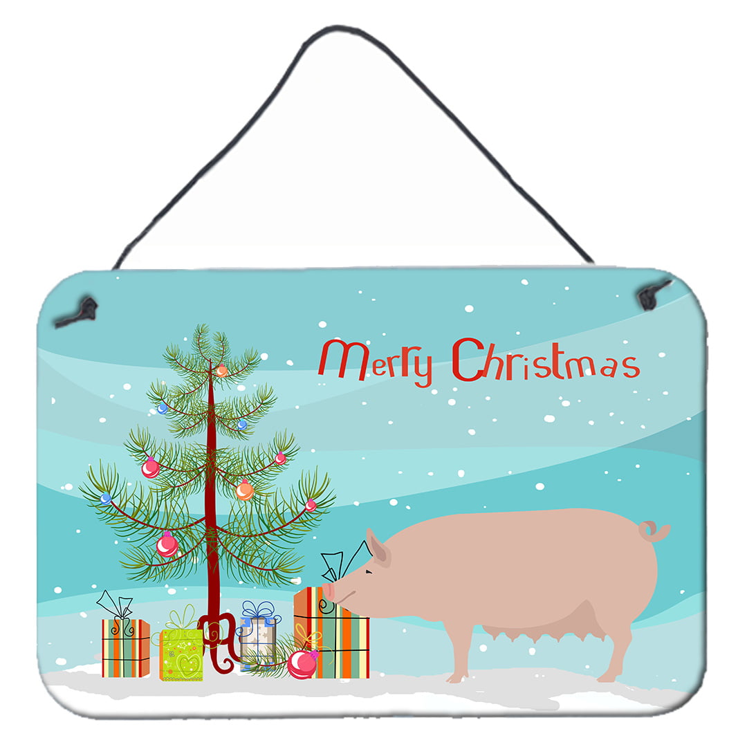 Picture of Carolines Treasures BB9305DS812 English Large White Pig Christmas Wall or Door Hanging Prints