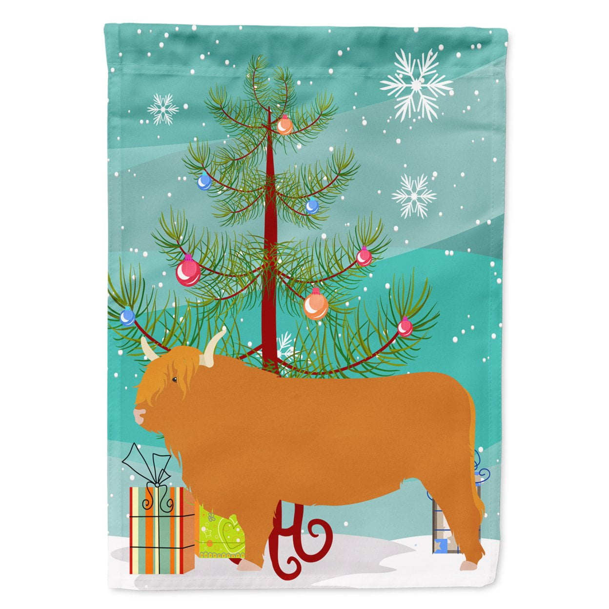 Highland Cow Christmas Flag - Garden Size