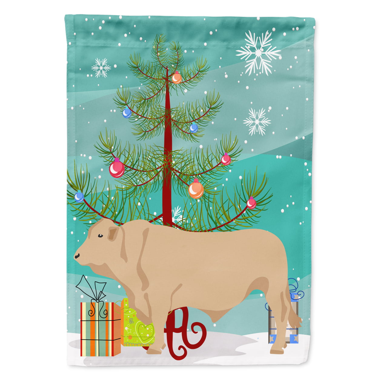 Charolais Cow Christmas Flag - Garden Size