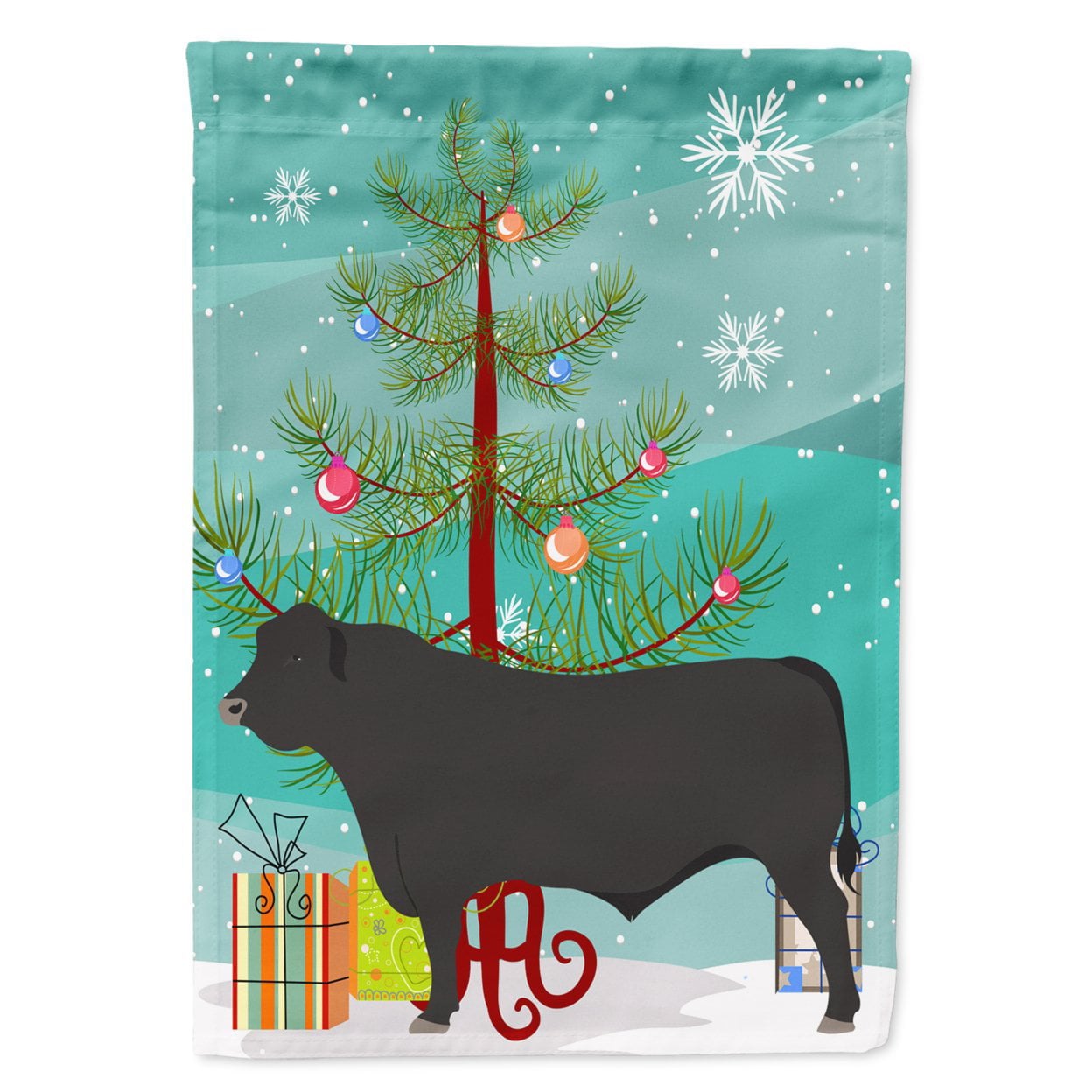 Black Angus Cow Christmas Flag - Garden Size