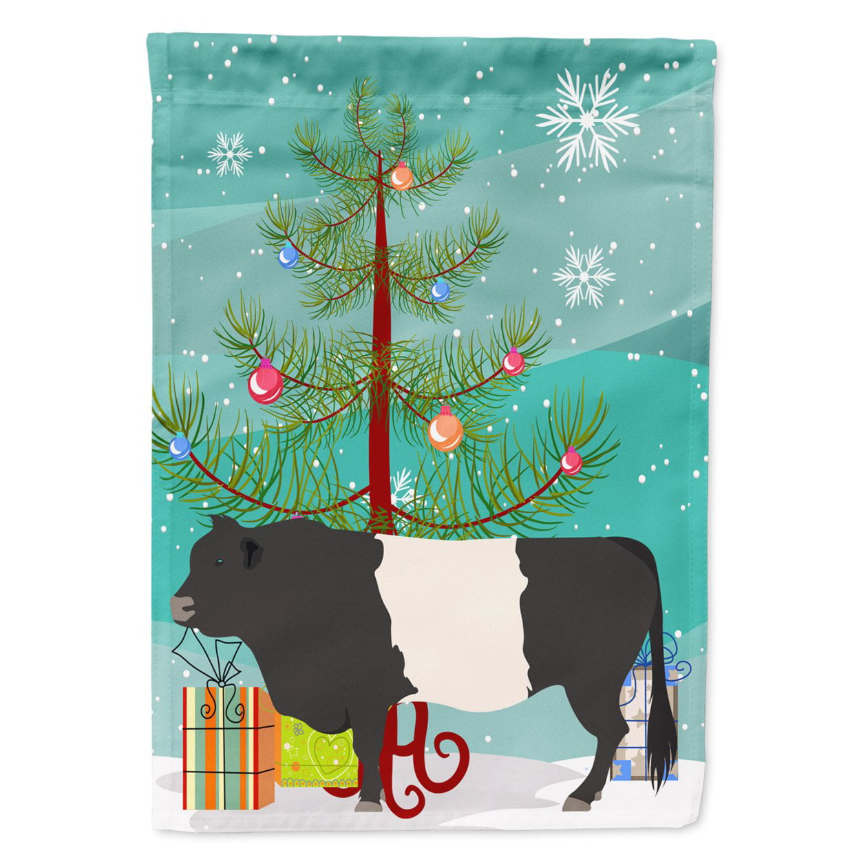 Belted Galloway Cow Christmas Flag - Garden Size