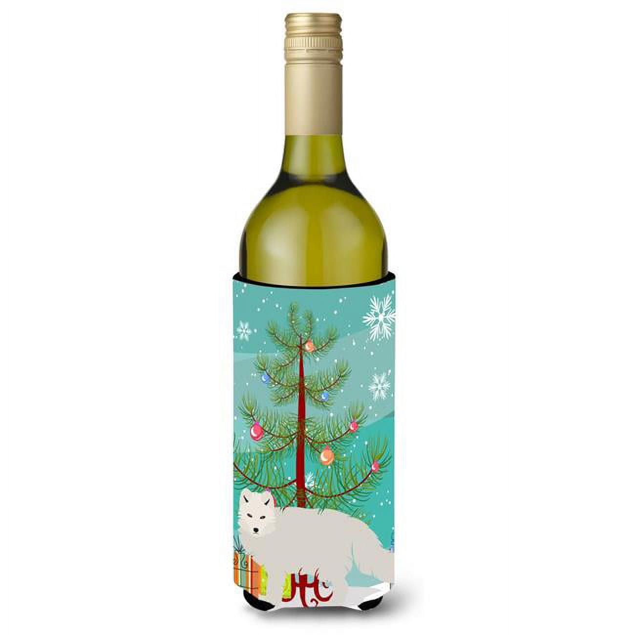 Picture of Carolines Treasures BB9244LITERK White Arctic Fox Christmas Wine Bottle Beverge Insulator Hugger