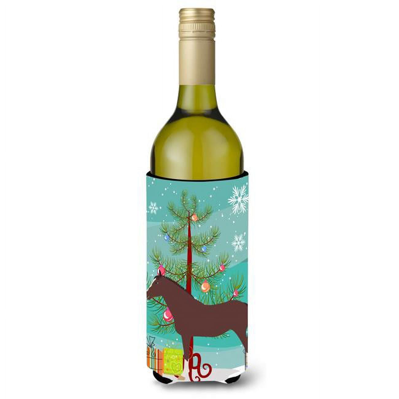 Picture of Carolines Treasures BB9280LITERK English Thoroughbred Horse Christmas Wine Bottle Beverge Insulator Hugger