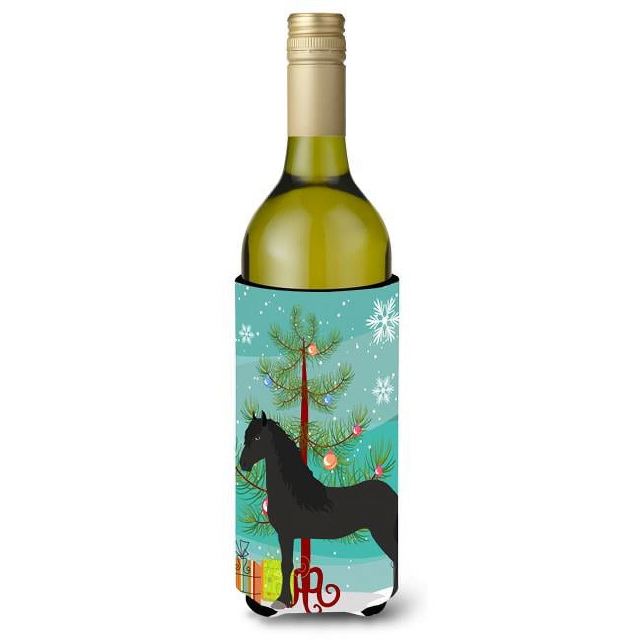 Picture of Carolines Treasures BB9282LITERK Friesian Horse Christmas Wine Bottle Beverge Insulator Hugger