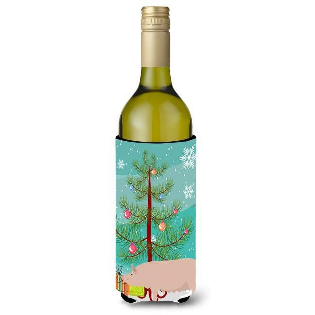 Picture of Carolines Treasures BB9305LITERK English Large White Pig Christmas Wine Bottle Beverge Insulator Hugger