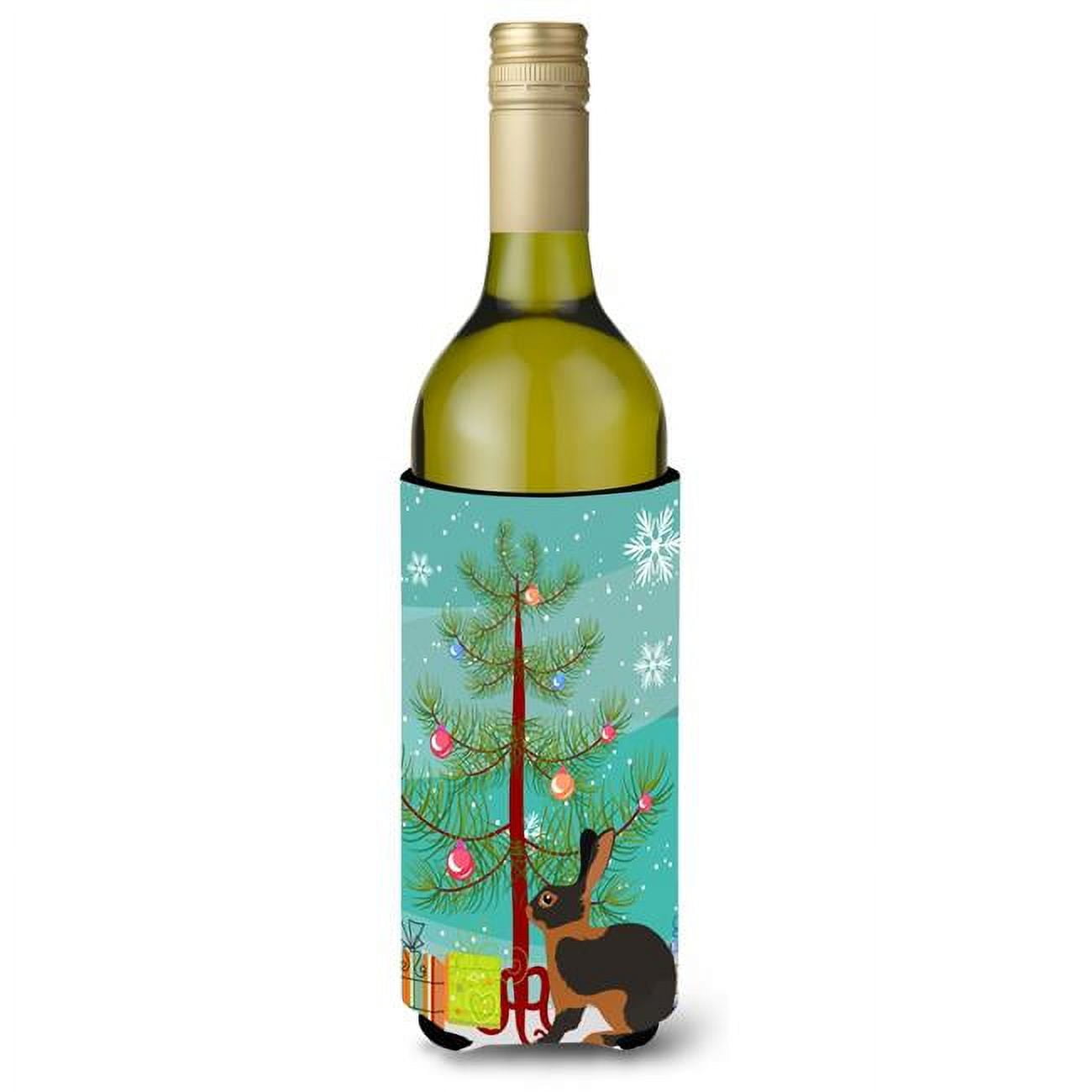 Picture of Carolines Treasures BB9330LITERK Tan Rabbit Christmas Wine Bottle Beverge Insulator Hugger