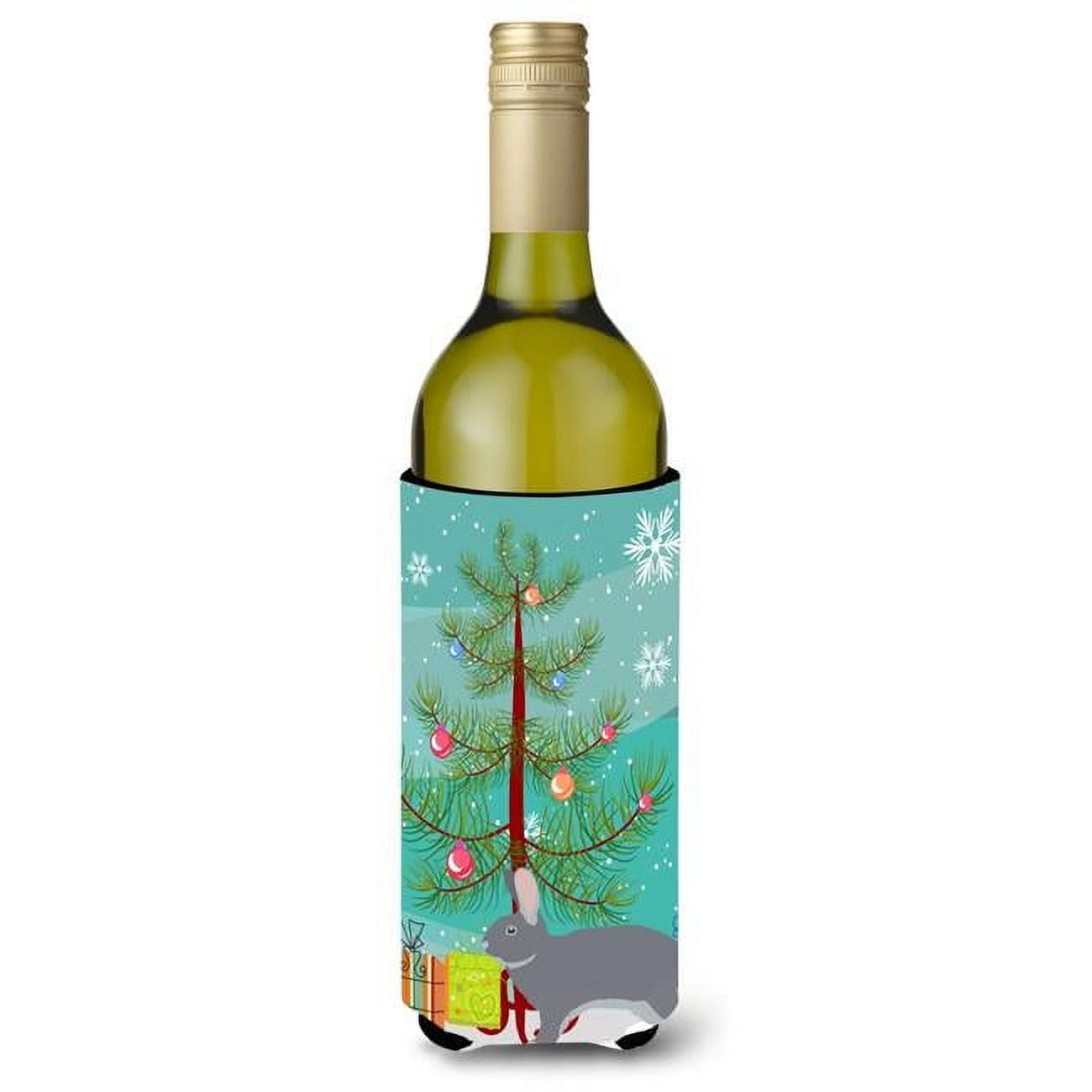 Picture of Carolines Treasures BB9333LITERK Giant Chinchilla Rabbit Christmas Wine Bottle Beverge Insulator Hugger