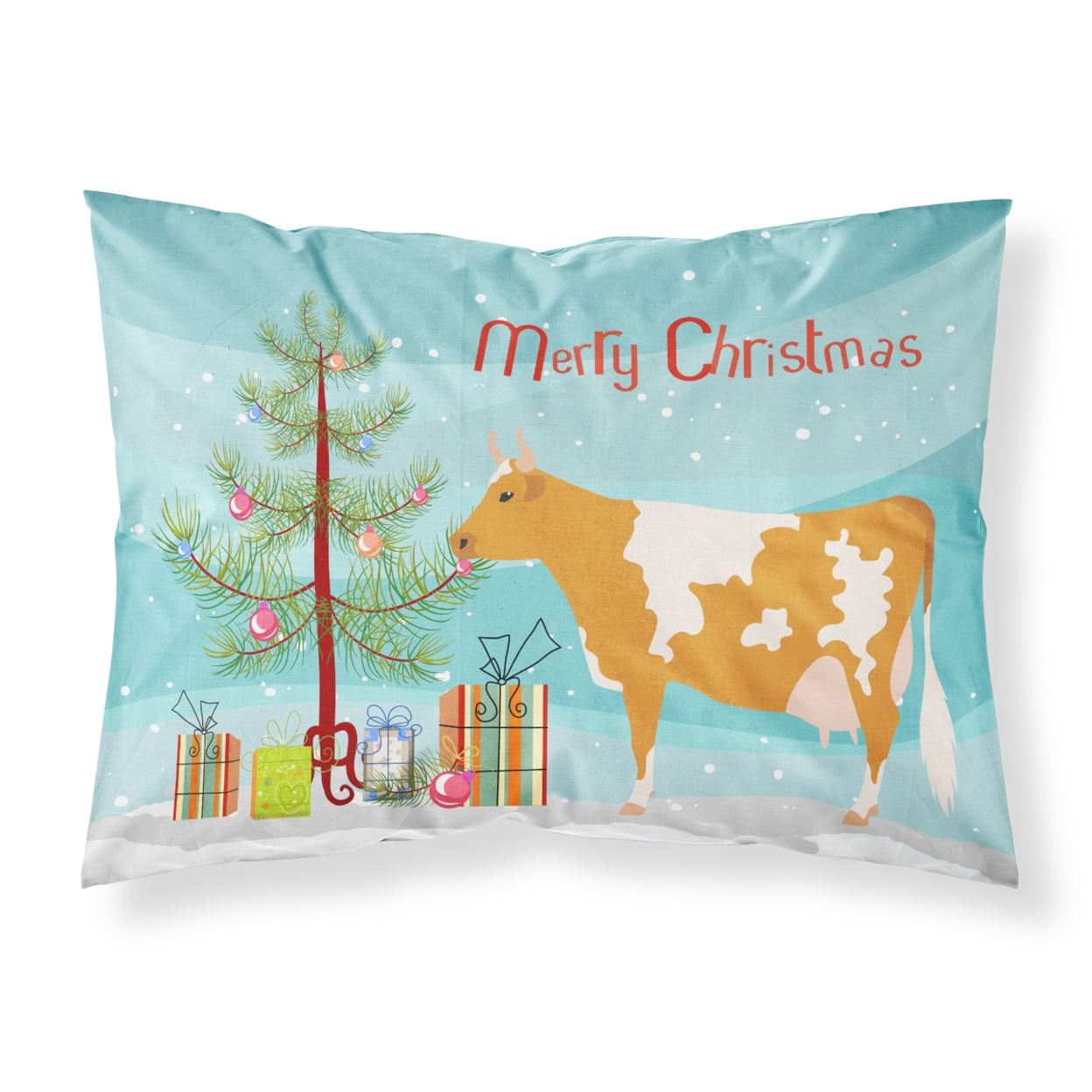 Guernsey Cow Christmas Fabric Standard Pillowcase
