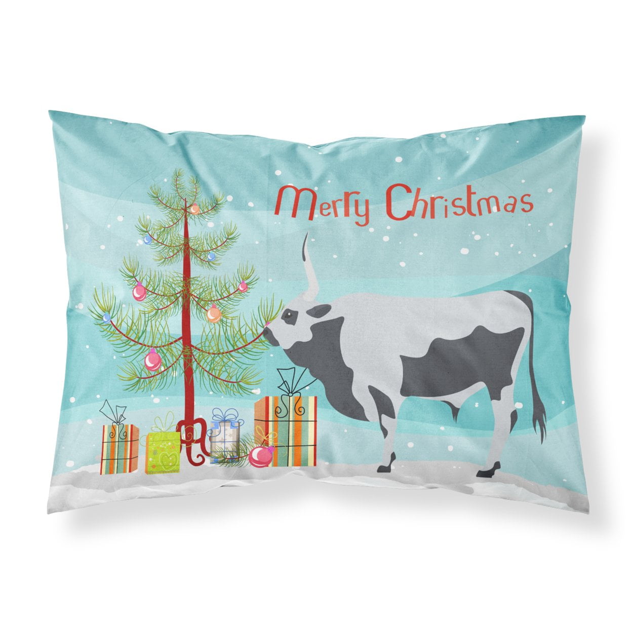 Hungarian Grey Steppe Cow Christmas Fabric Standard Pillowcase