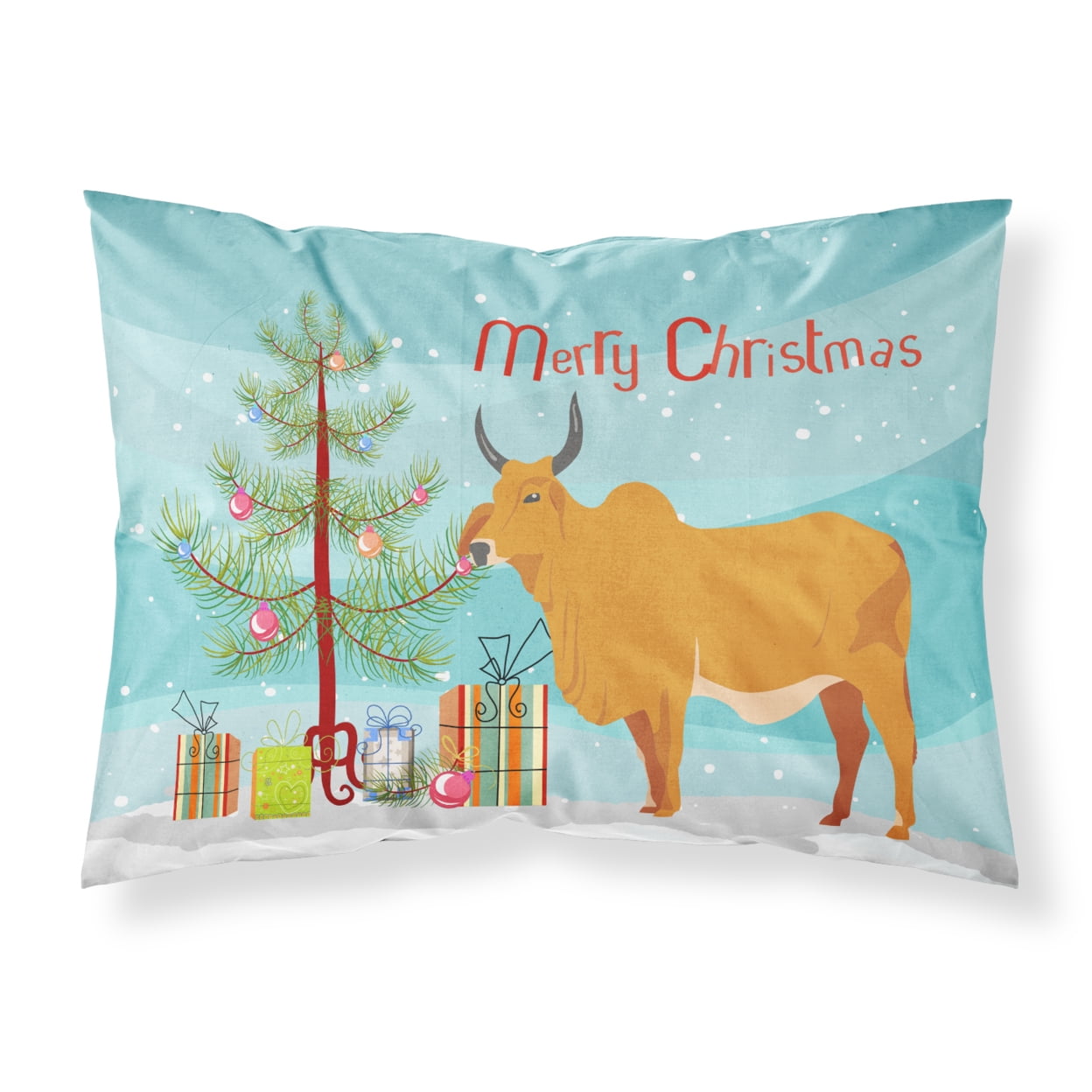 BB9192PILLOWCASE Zebu Indicine Cow Christmas Fabric Standard Pillowcase