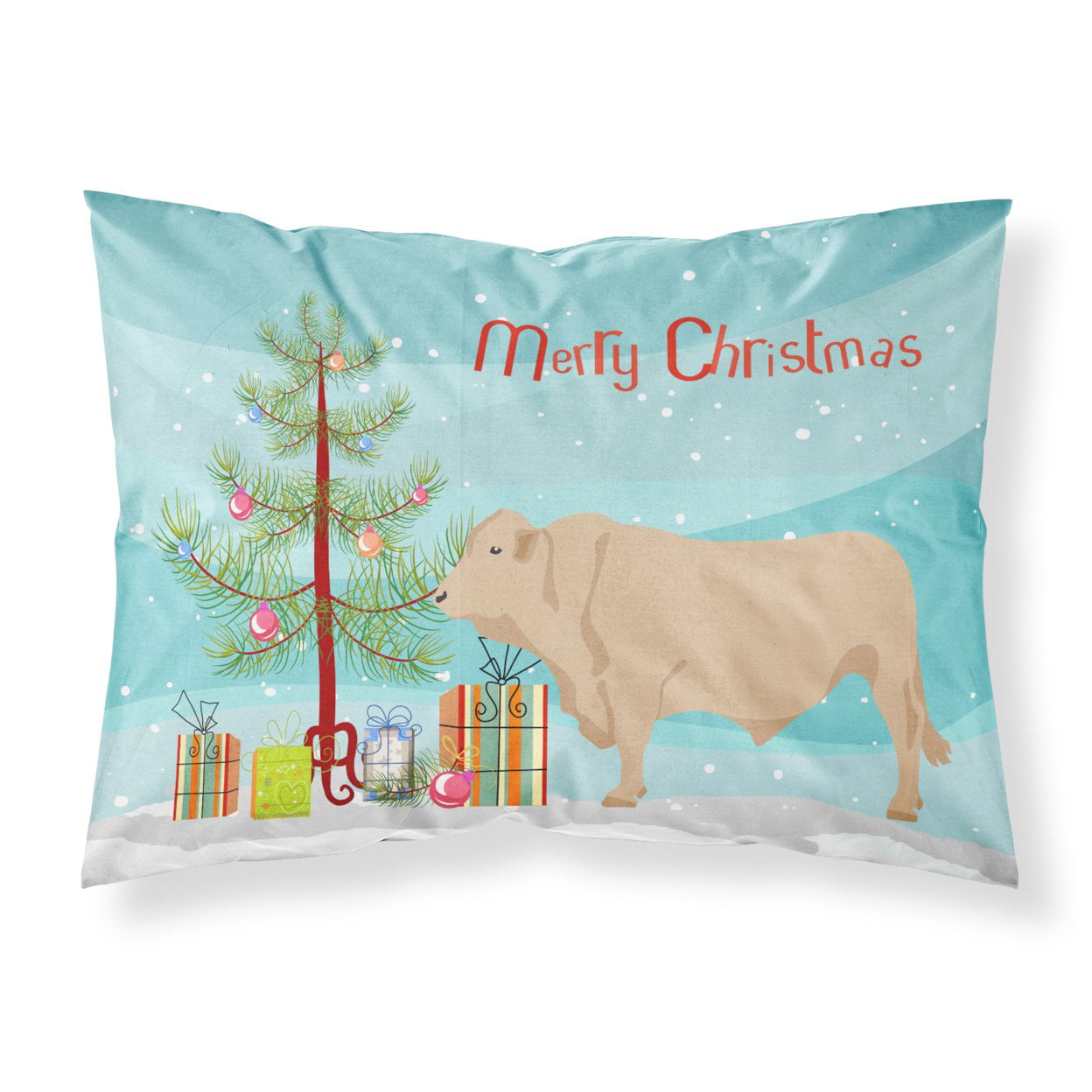 Charolais Cow Christmas Fabric Standard Pillowcase