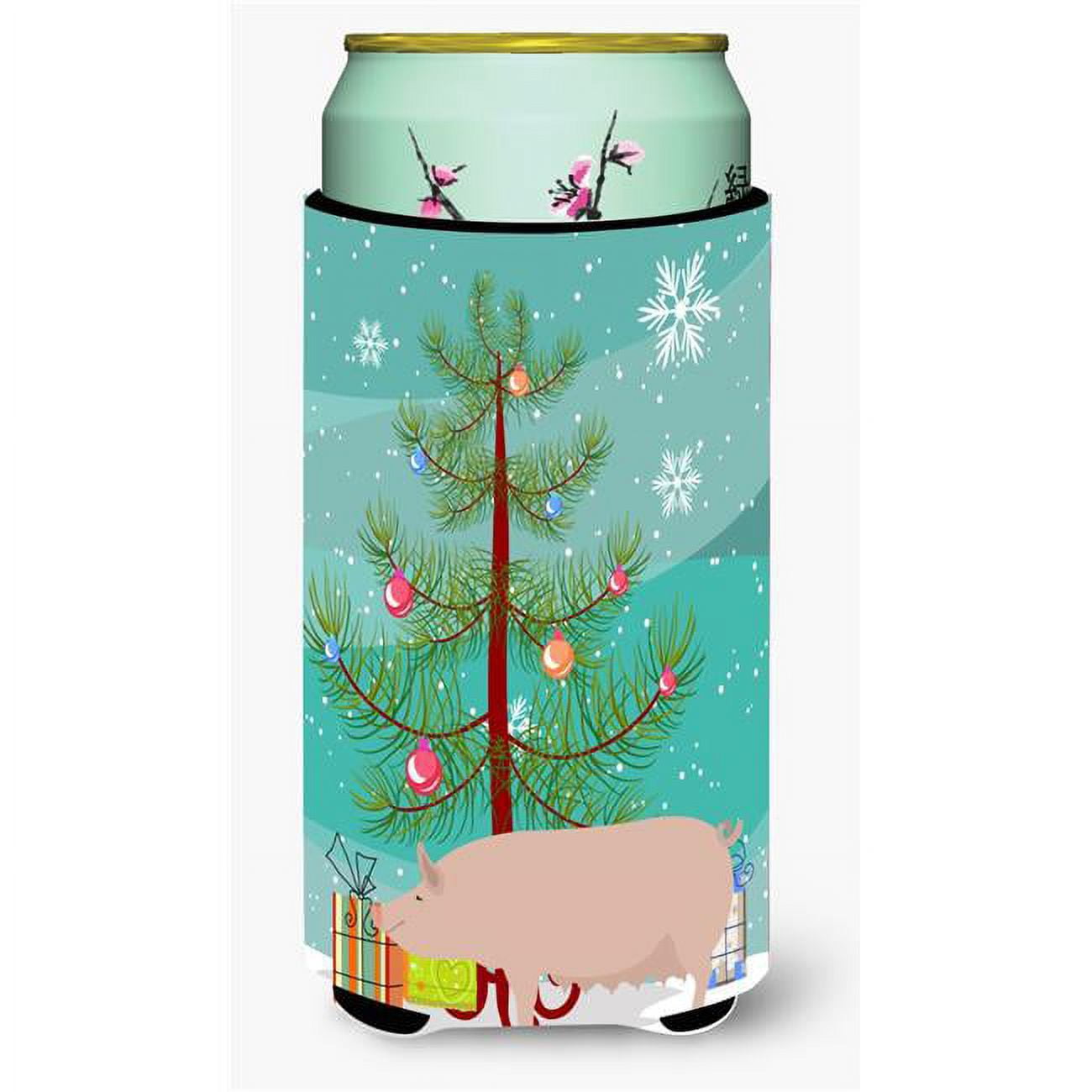 English Large White Pig Christmas Tall Boys Beverage Insulator Hugger