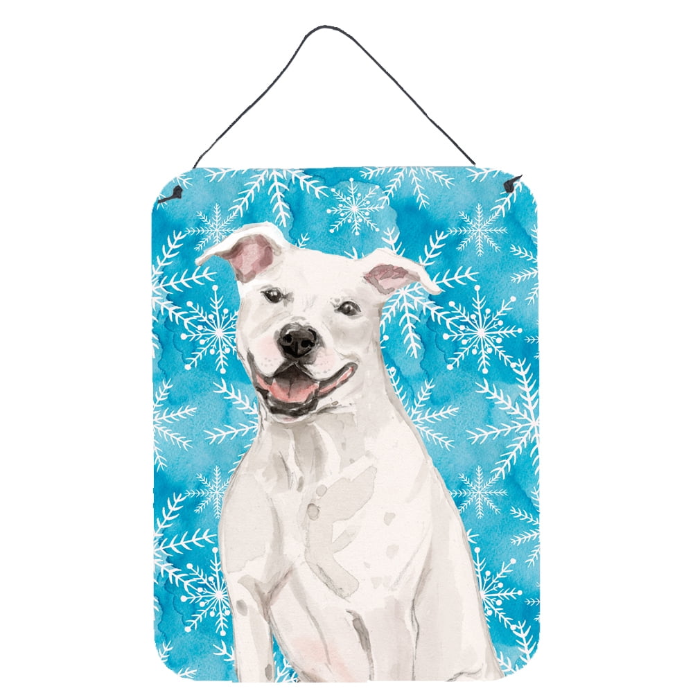 Picture of Carolines Treasures BB9431DS1216 White Staffie Bull Terrier Winter Wall or Door Hanging Prints