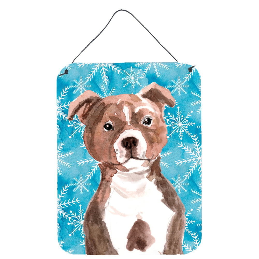 Picture of Carolines Treasures BB9462DS1216 Red Staffie Bull Terrier Winter Wall or Door Hanging Prints