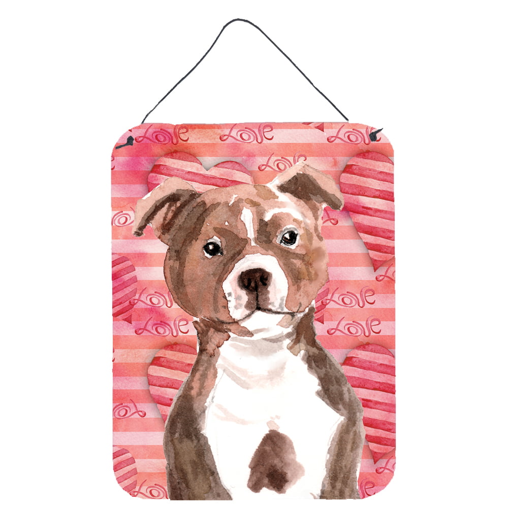Picture of Carolines Treasures BB9497DS1216 Red Staffie Bull Terrier Love Wall or Door Hanging Prints
