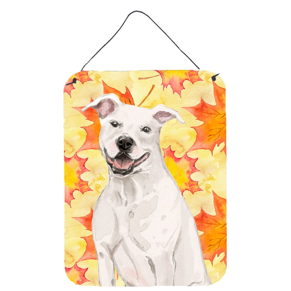 Picture of Carolines Treasures BB9501DS1216 White Staffie Bull Terrier Fall Wall or Door Hanging Prints