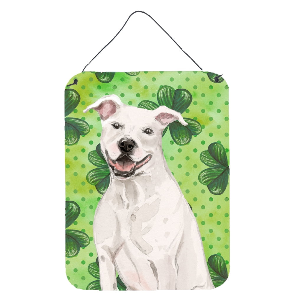 Picture of Carolines Treasures BB9536DS1216 White Staffie Bull Terrier St. Patricks Wall or Door Hanging Prints