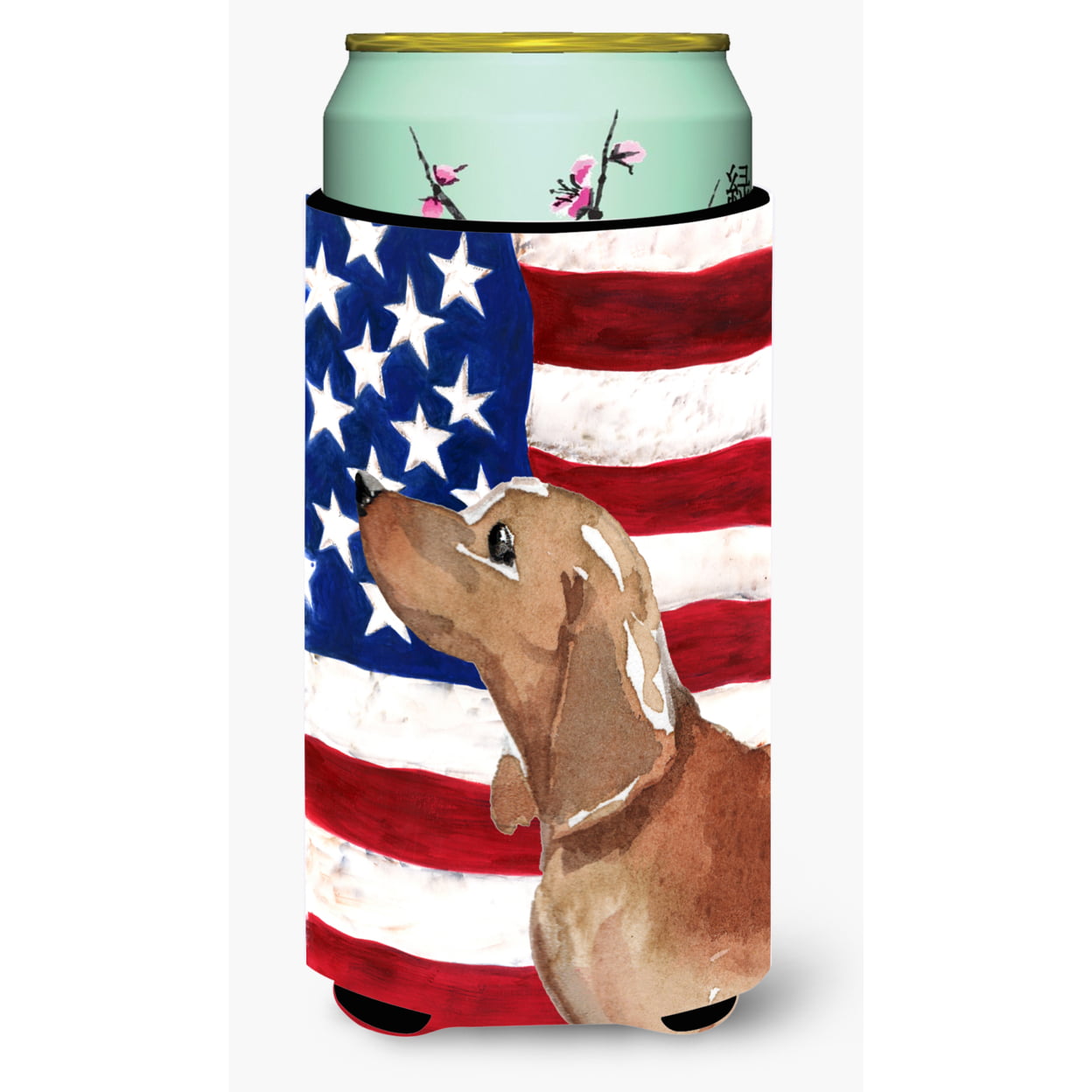 Red & Tan Dachshund Patriotic Tall Boys Beverage Insulator Hugger