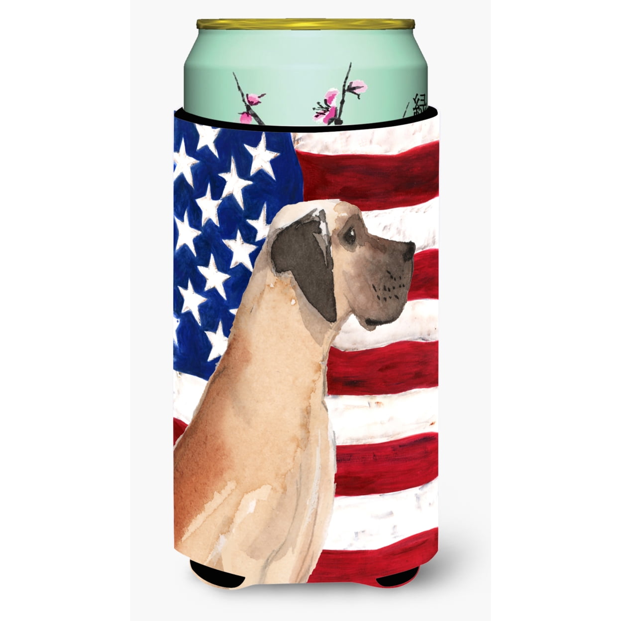 Fawn Natural Great Dane Patriotic Tall Boys Beverage Insulator Hugger