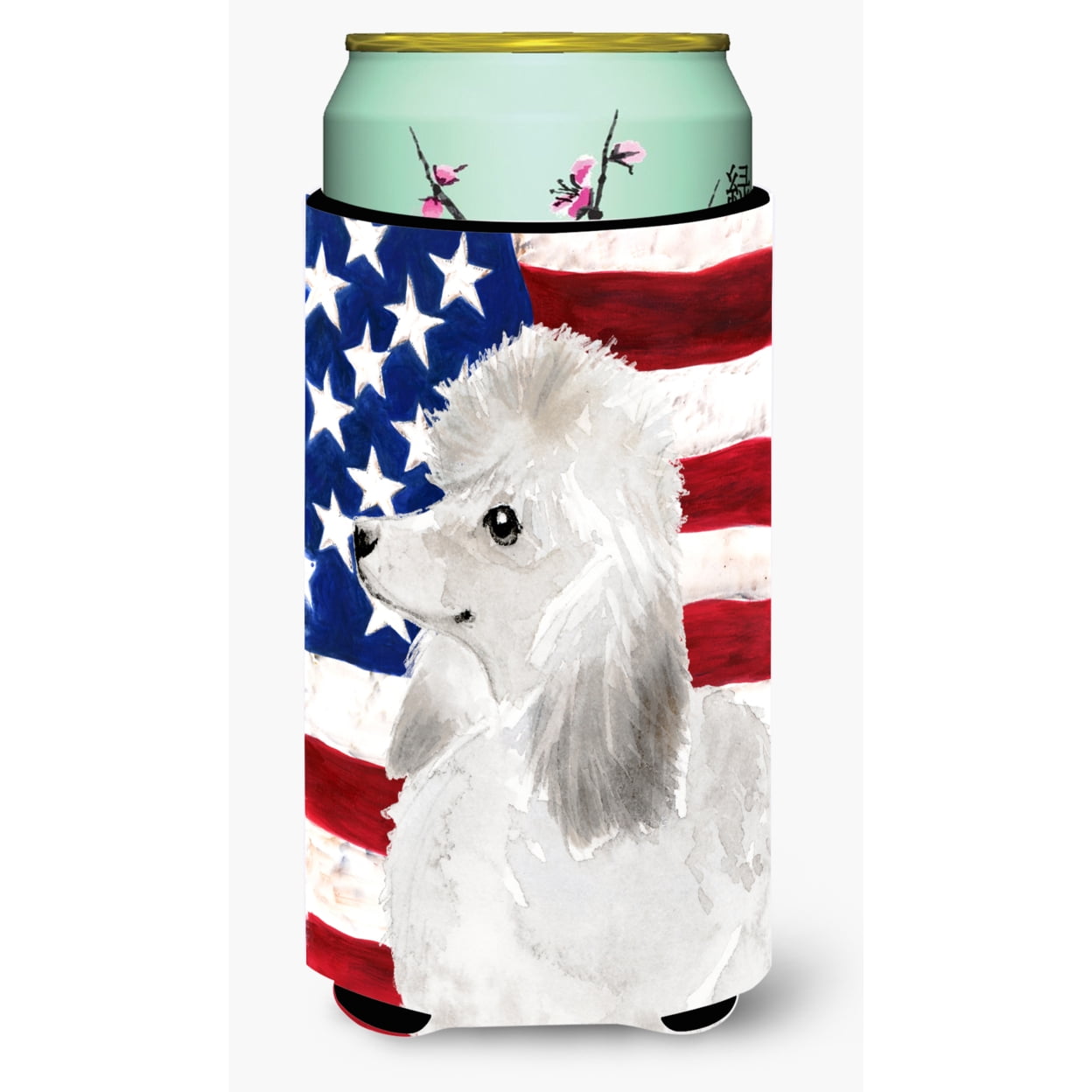 White Standard Poodle Patriotic Tall Boys Beverage Insulator Hugger