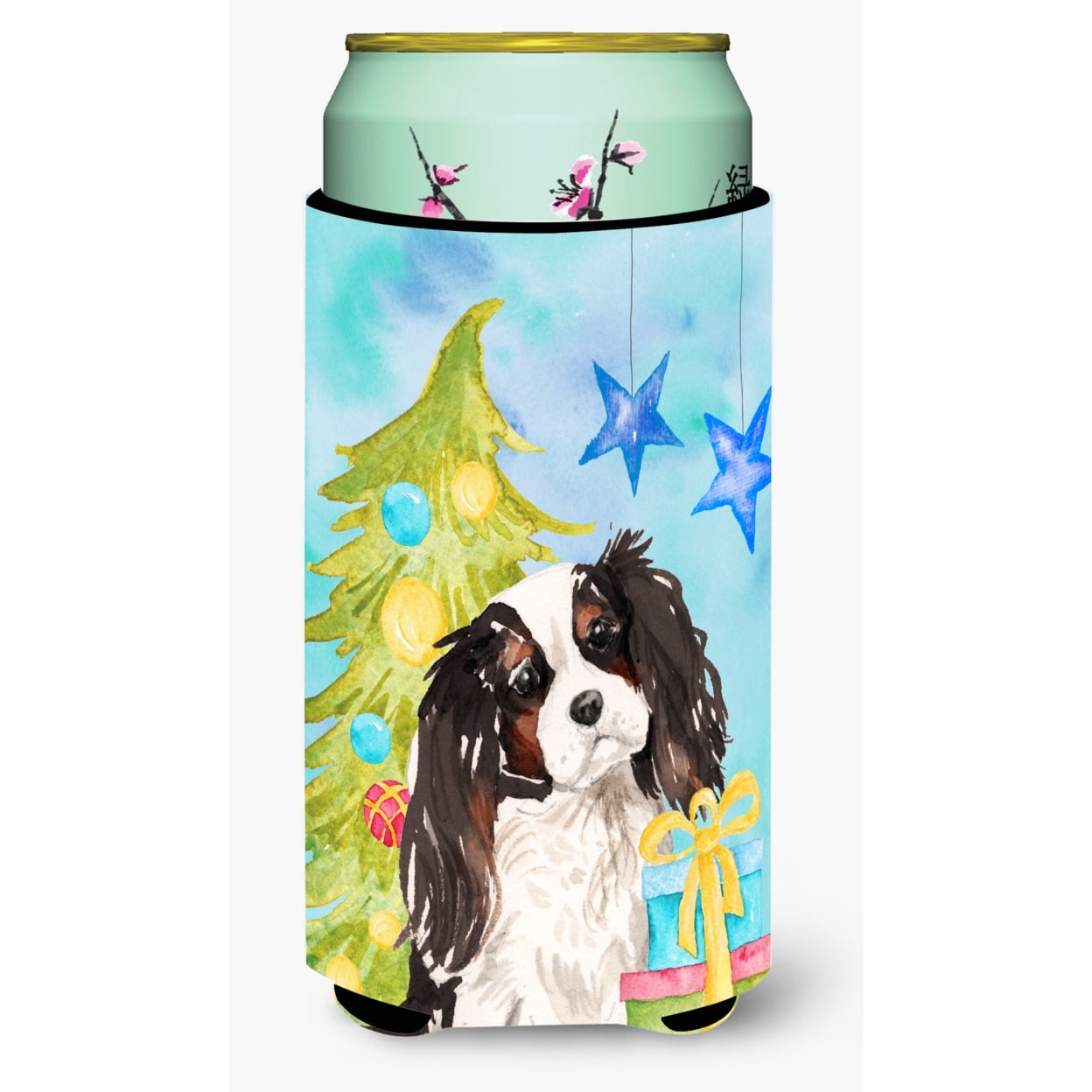 Tricolor Cavalier Spaniel Christmas Tall Boys Beverage Insulator Hugger
