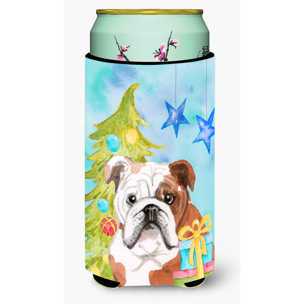 English Bulldog Christmas Tall Boys Beverage Insulator Hugger