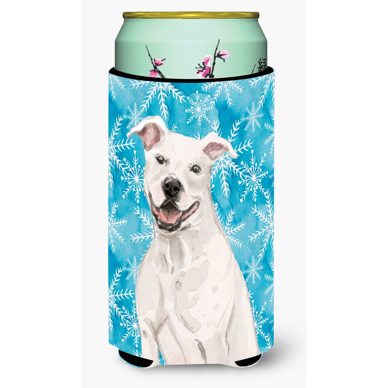 White Staffie Bull Terrier Winter Tall Boys Beverage Insulator Hugger