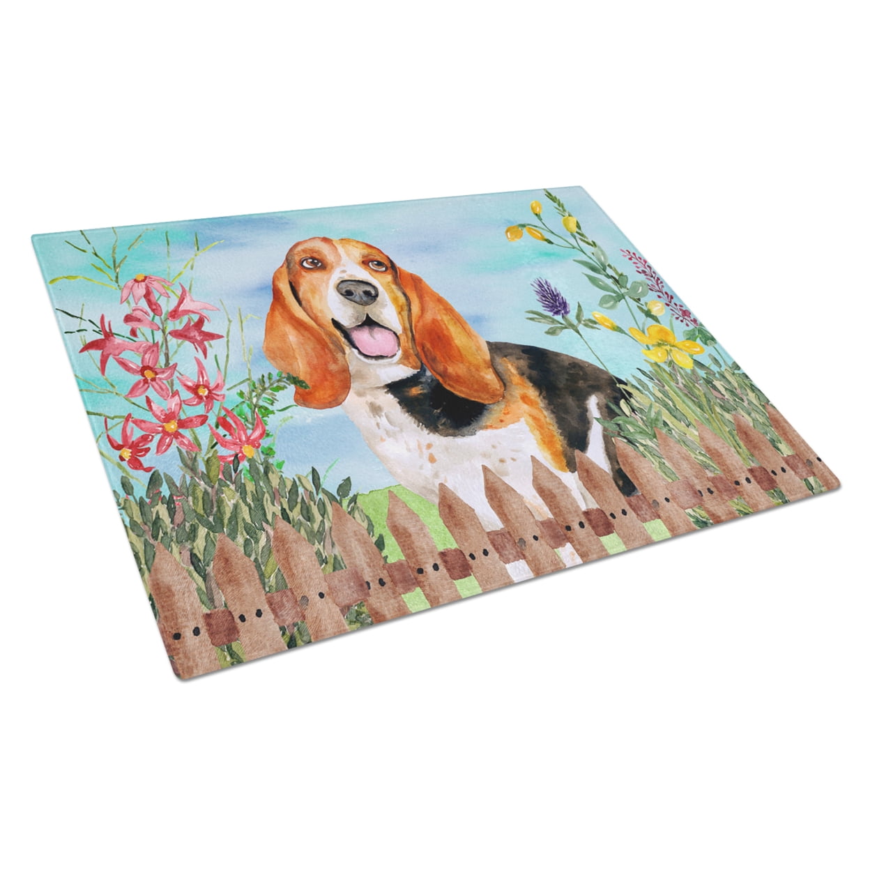 Picture of Carolines Treasures CK1266LCB Basset Hound Spring Glass Cutting Board - Large