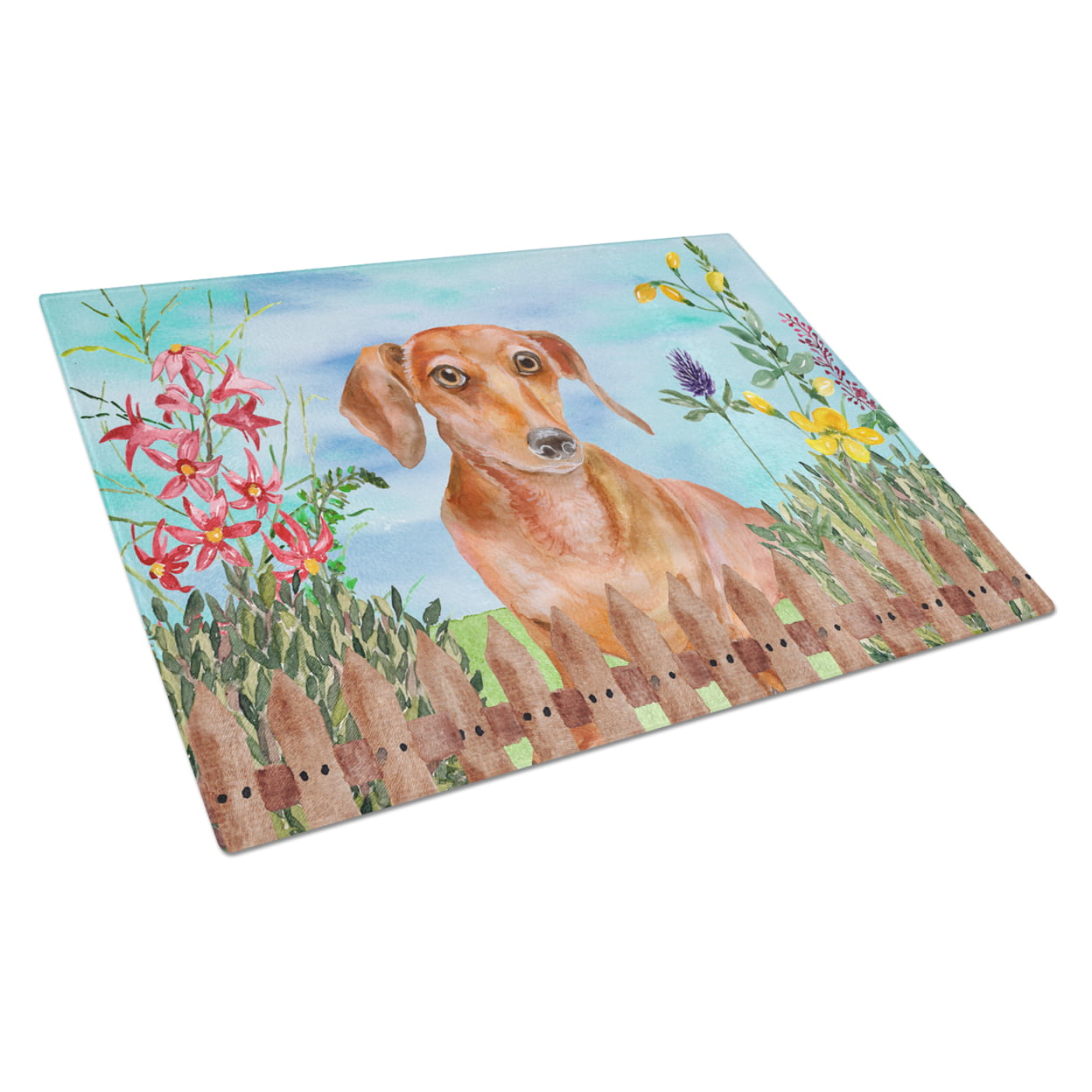 CK1269LCB Red Dachshund Spring Glass Cutting Board - Large